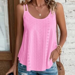 Pink Eyelet Spaghetti Straps Tank Top